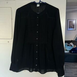 J Crew Sheer Black Tuxedo Blouse